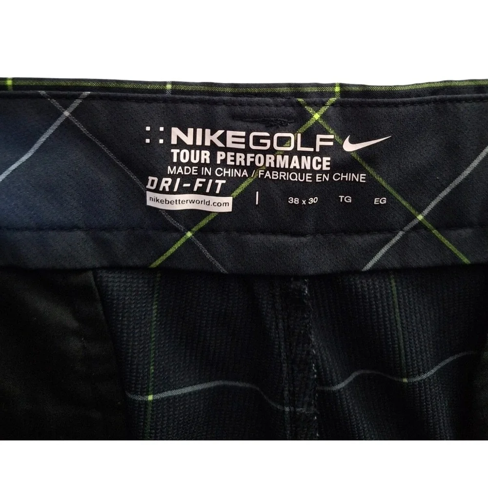Nike Golf Tour Performance Pants Men's 38x30* Black Dri-Fit Stretch Check Plaid